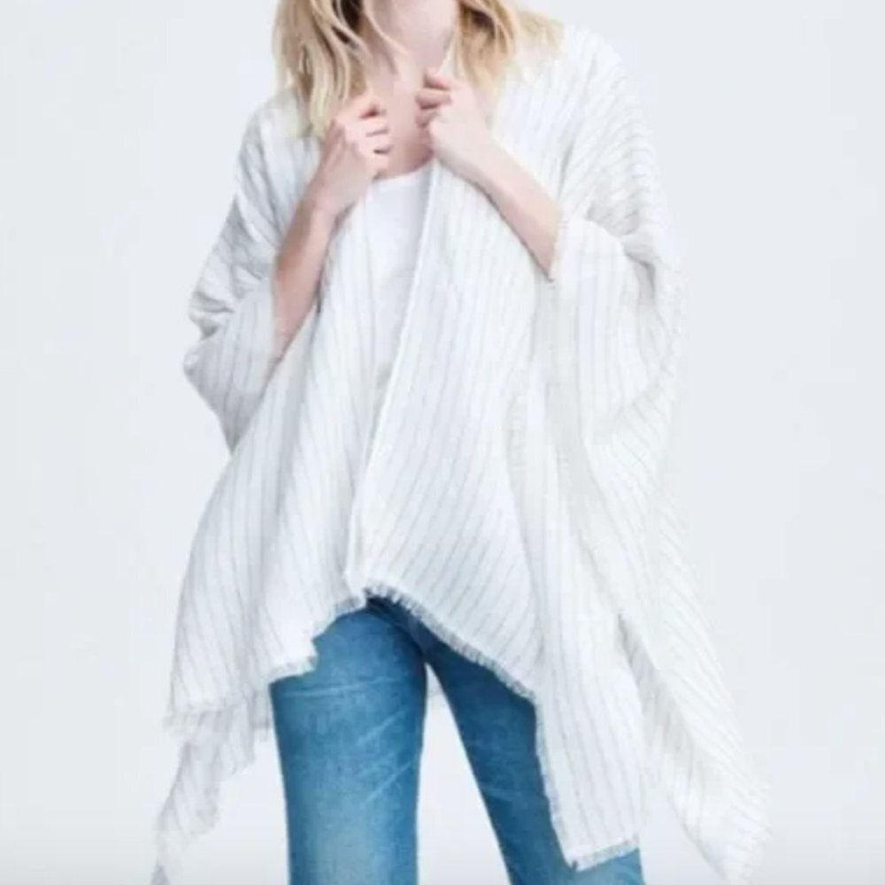 NWT Rag & Bone Pinstripe linen blend poncho Hampden style black stripe one size